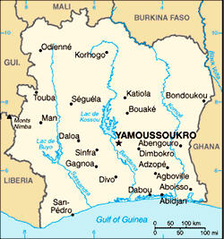 Map of Ivory Coast (Cote d'Ivoire)