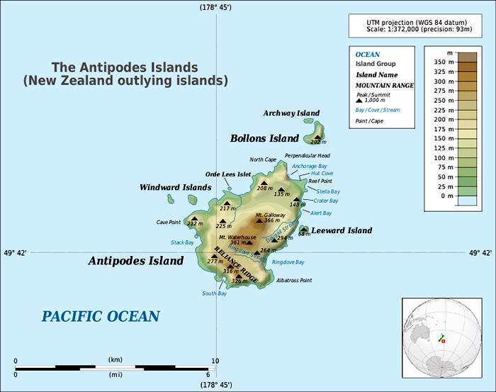 Picture Information: Map of Antipodes Islands in Sub-Antarctic Islands ...